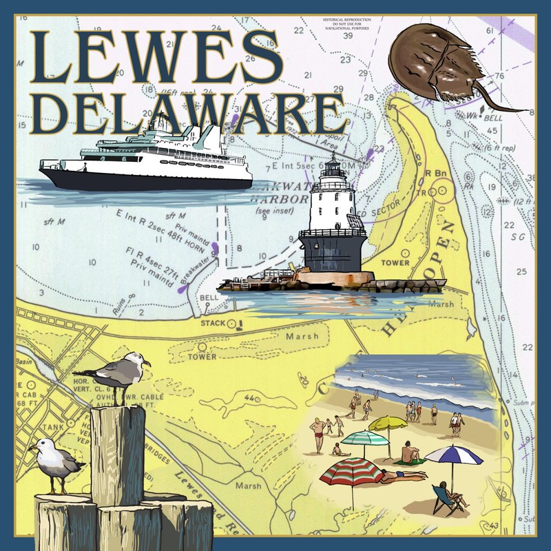 Lewes, Delaware, Nautical Chart (Absorbent Ceramic Coaster, Single, Cork Back,