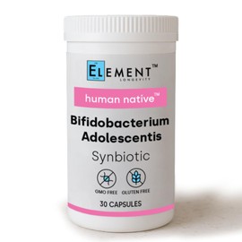 Element Longevity Human Native Bifidobacterium Adolescentis Synbiotic | Clinically Researched Probiotic for Gut Barrier Strength, Cognitive Support, and Healthy Aging | 30ct (30 Day Supply)
