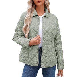 Dokotoo Plus Size Fall Jackets for Women Green Winter Quilted Jackets Light Warm Long Sleeve Button Down Puffer Jacket Womens Padded Outerwear Coats X-Large