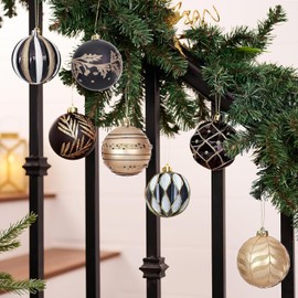 Christmas Baubles Christmas Tree Decoration Set, 30 Pieces, Black Gold Plastic Christmas Tree Baubles Box with Hanger, Christmas Tree Decoration, Christmas Tree Decorations for Christmas