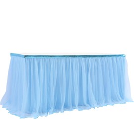 Blue Tulle Table Skirt Tutu Table Skirt for Gender Reveal Baby Boy 1st Birthday Elephant Baby Shower Bridal Shower Under the Sea Decorations 6ft