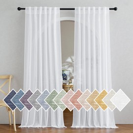 NICETOWN Semi Sheer White Curtains 84 inch Long, Rod Pocket & Back Tab Sheer Linen Curtains & Drapes Balance Privacy & Light Panels for Bedroom/Living Room, W52 x L84, 2 Panels