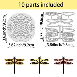 BENECREAT Dragonfly Cutting Dies Stencils, Flower Background Board Die Cuts DIY Craft Embossing Template for Card Making Photo Decorative Paper Scrapbooking, 0.8mm Thick