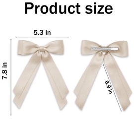 Beige Hair Bows for Women Girls Silky Satin Ribbon for Hair Accessories Long Tails Barrette Hair Bow Hair Clips for Teen Gifts Trendy Stuff 2Pcs