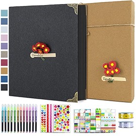 Vienrose Photo Album Scrapbook 60 Pages Hardcover 8.5 x 11 Inch with DIY Scrapbooking Kit 3 Rings Black Paper Scrapbook for Lover Friends Kids Anniversary Wedding Gift