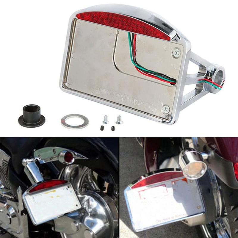 Chrome Motorcycle Mount LED License Plate Tail Light Bracket Tail