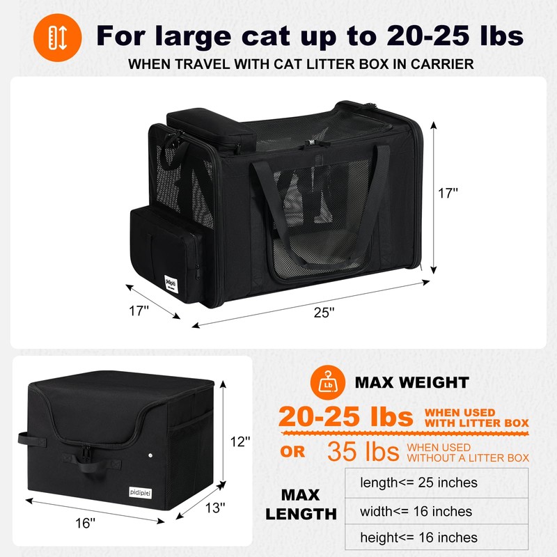 pidipiti 25''(L) x 17''(W) x 17''(H) Extra-Large Expandable cat Carrier