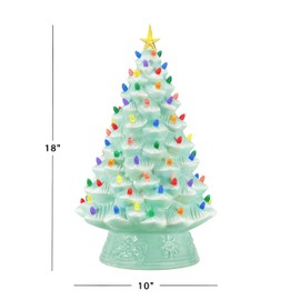 Mr. Christmas Nostalgic Ceramic Christmas Tree with LED Lights Indoor Decoration, 18 Inches, Seafoam