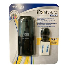 Westcott iPoint Aura Titanium Nonstick Electric Pencil Sharpener (with Bonus Manual Sharpener and 2 Erasers), Black