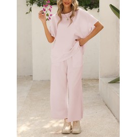 Famulily Womens Lounge Travel Sets 2 Piece Cozy Sweatsuit Sets Fashion Loungewear Pajamas Sets Pink M