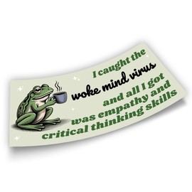 Funny Woke Mind Bumper Sticker, Retro Empathy Frog, Liberal Leftist Social Justice Critical Thinking Skills Green Vinyl Decal for Car Truck, Waterproof UV-Resistant 7.5x3.75in