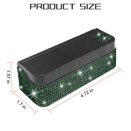 Sandfren Bling Coin Holder for Car, Crystal Rhinestones Vehicle Change Box Money Dispenser with 4 Compartments, Diamond Automotive Storage Organizers, Universal for SUV, Sedan, Truck (Green)