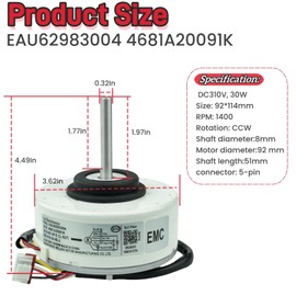 Air Conditioner Fan Motor EAU62983004 4681A20091K RD-310-30-8E-2 SIC-41CVJ-F130-5, Inverter air Conditioner DC Motor fit for LG Inverter air Conditioner, DC310V 30W 0.14A CCW 1400RPM