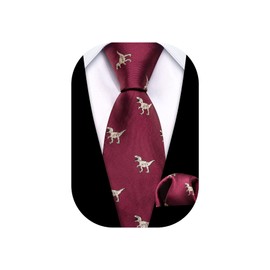 Barry,Wang Design Wine Red Dinosaur Boy's Tie Silk Woven Handkerchief Necktie Set Ceremony