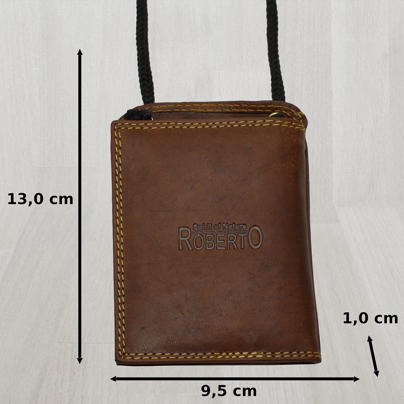 Roberto Genuine Leather Neck Pouch in Dark Brown, brown, Classic