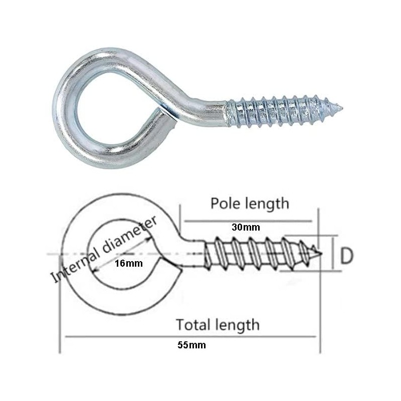 fiXte® Zinc Plated Screw in Eye Steel, 55 mm (2.1/8