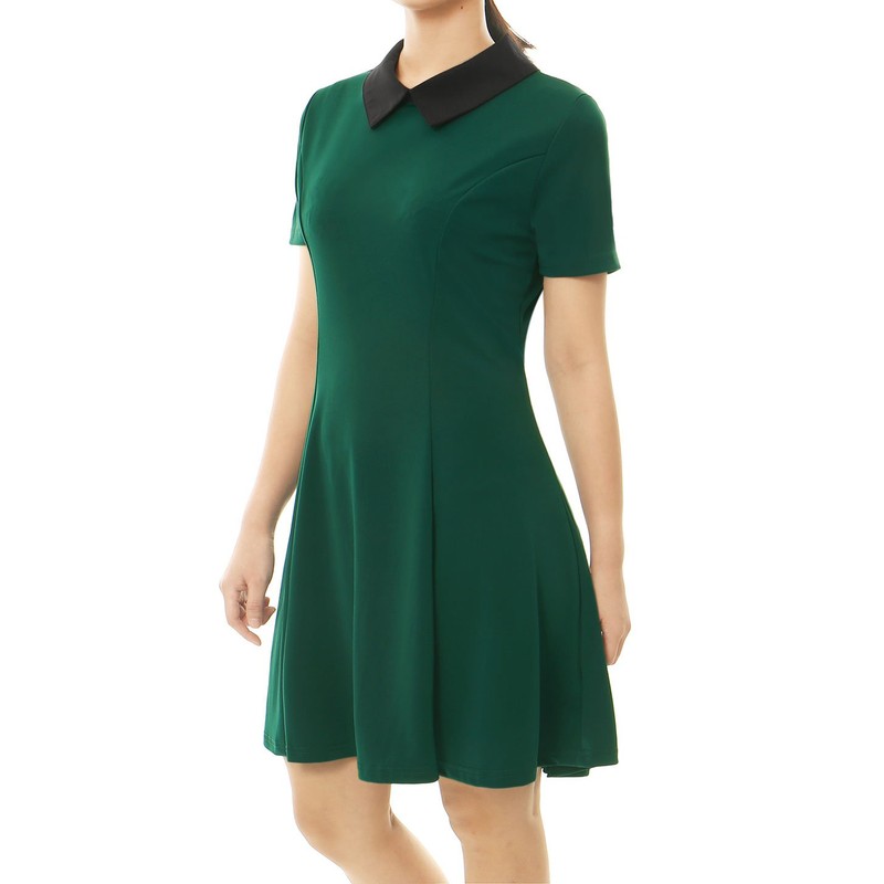 Allegra K Women's A Line Short Sleeve Panel Peter-Pan Collar