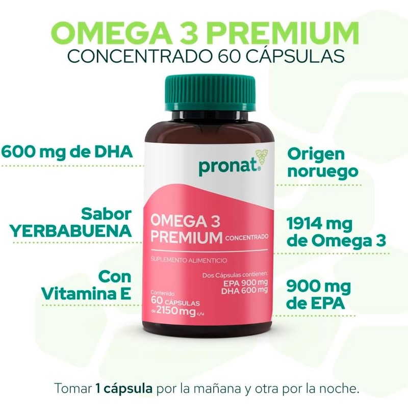 PRONAT Omega 3 Premium Concentrado (60 Cápsulas) - Suplemento Alimenticio