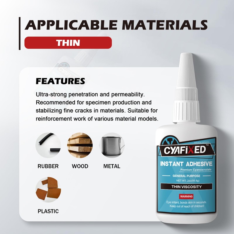 CYAFIXED Strong Cyanoacrylate (CA) Super Glue, Penetration Fast Thin Viscosity