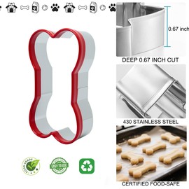 Dog Treats Cookie Cutter Set 6Pcs - Dog Bone & Paw Shapes, Stainless Steel Biscuit Mold with Soft PVC Cover, Assorted Sizes