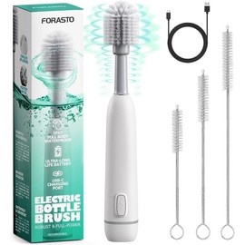 Electric Bottle Brush,Rechargeable Waterproof Water Bottle Cleaner Brush with 3 Straw Cleaner Brushes, Powerful Rotations Bottle Cleaner Brush