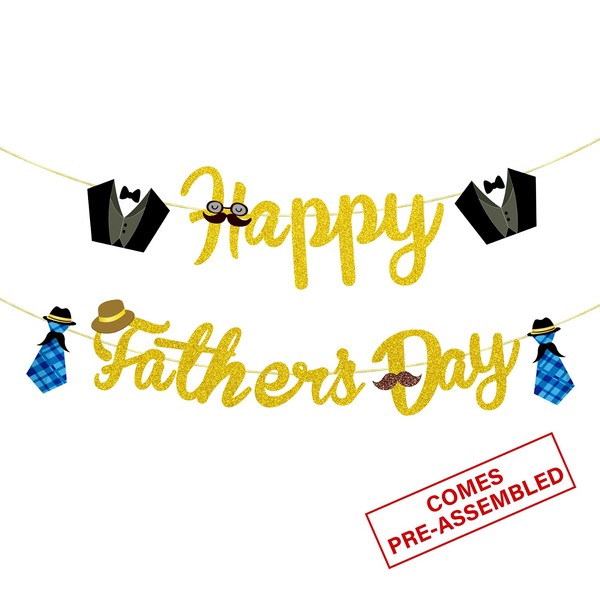 Happy Father's Day Banner Gold Glitter - Father's Day Decorations - Fathers Day Party Decorations - Father's Day Bunting Banner - Fathers Day Garlands - Fathers Day Family Photo Backdrop