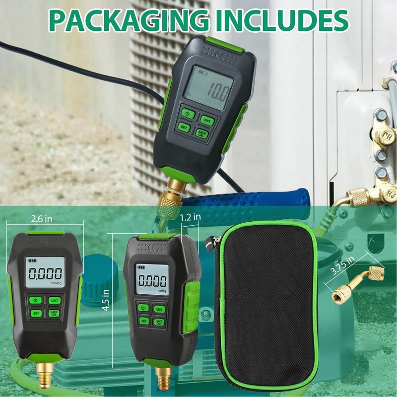 Digital Vacuum Tester, Professional Accuracy, Large Screen Display, 1/16 Inch