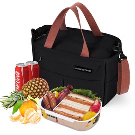 KTMOUW - Bolsa Del Almuerzo,con correa para el hombro Loncheras Portátil,Gran Capacidad,forro a prueba de fugas,para almuerzo, el trabajo, la oficina, para hombres, mujeres,Negro