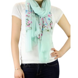 NYFASHION101 Women's Floral Embroidered Spring Scarf Shawl Wrap - Wildflower, Mint