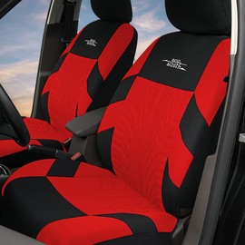 AUTOYOUTH Red Car Seat Covers Full Set, 3D Tyre Embossed Front Bucket & Split Rear Bench Covers, Airbag Compatible, Quick Setup Universal Fit for Car, SUV, Seat Protectors (9pcs)