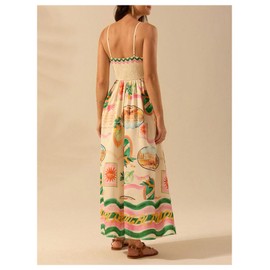 Floerns Women's Summer Boho Spaghetti Strap Maxi Dresses Shirred Beach Dress Flowy Sundress Multiwhite X-Large