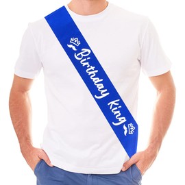 Party to Be Birthday King Sash Blue 3.15" Wide x 35" Long from Shoulder to Hip