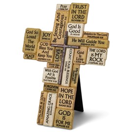 Lighthouse Christian Products Strength in God Scripture Stones Hammered Copper 9 Inch Cast Stone Cross Figurine