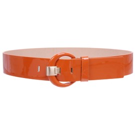 Women's 2" Wide High Waist Patent Leather Fashion Round Belt, Orange | L - 38"
