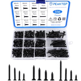 336 Self-Tapping Screws Stainless Steel Countersunk Head M3 M4 M5 Wood Screws Set, Screws Assortment Kit, Black Phillips Screw, Stainless Steel Screws Flat Head for Wood Plastic Soft Metal