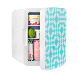 Cooluli 10L Mini Fridge for Bedroom - Car, Office Desk & Dorm Room - 12v Portable Cooler & Warmer for Food, Drinks, Skincare, Beauty & Makeup - AC/DC Small Refrigerator with Glass Front, Green Pattern