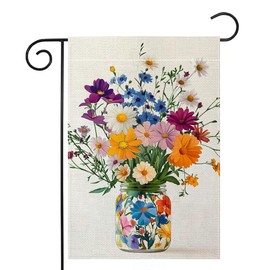 Spring Colorful Floral Mason Jar Garden Flag 12x18 Inch Double Sided Welcome Summer Daisy Flower Yard Outdoor Flag House Holiday Outside Decoration Burlap