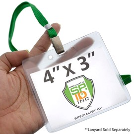 5 Pack - Clear 4X3 Plastic Immunization Card Holder Protector for Flying - Heavy Duty Horizontal Name Tag Lanyard Holder for Printable 4 x 3 Document and ID Badge by Specialist ID