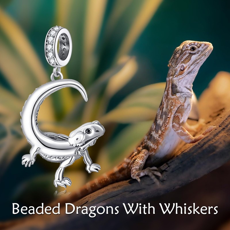 HUKKUN Bearded Dragon Charm 925 Sterling Silver Bearded Dragon Charm