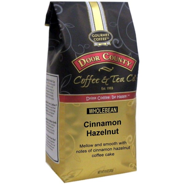 Door County Coffee, Cinnamon Hazelnut, Flavored Coffee, Medium Roast, Whole Bean Coffee, 10 oz Bag