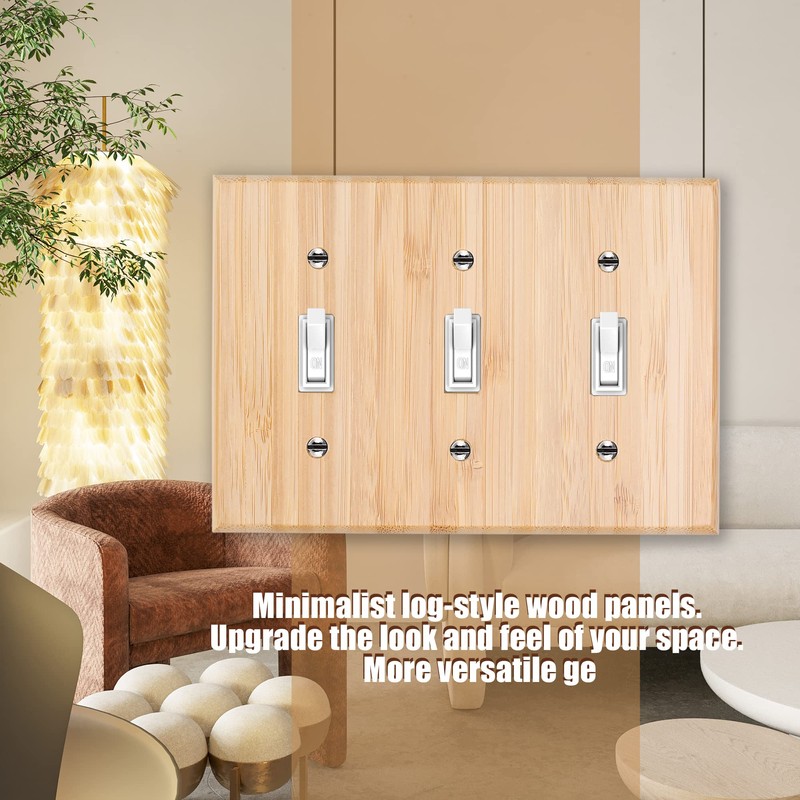 Solid Wood Triple Toggle Light Switch Plate 4.5" X6.3" Bamboo