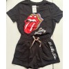 License Rolling Stones Women's Graphic Tee and Shorts Set, Black,