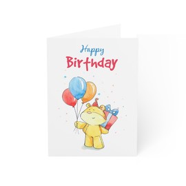 Cheerful Teddy Bear Birthday Card - Watercolor Design, Toddler, Kids, Family, 6x8 inch, UK Made, Blank Inside with Envelope