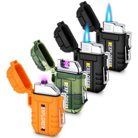 4 Pack Waterproof Lighter Outdoor Windproof Torch Lighters Dual Arc Lighters Butane Electric USB Rechargeable Flameless Plasma Lighter Camping Hiking Adventure Survival Tactical Gear
