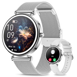 Small Smart Watch for Women with Bluetooth Call, 1.27” Ladies Smart Watch,120+ Sports Modes Step Counter Fitness Watch, HR/BP/SpO2 Sleep Monitor, IP68 Waterproof Smartwatch for Android/iOS Silver