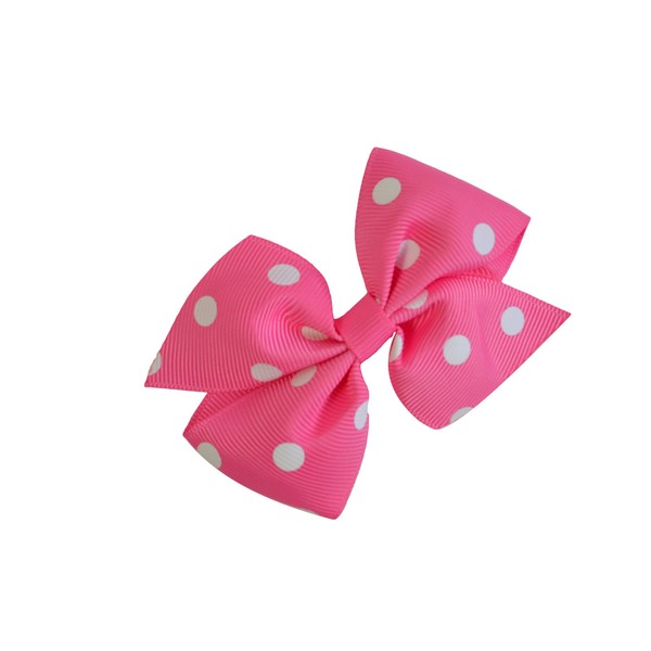 Funny Girl Designs 3.5 Inch Polka Dot Pinwheel Bow (Alligator Clip, Hot Pink with White Dots)
