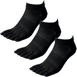 Hayashi (SN925) Men's Socks, 5 Toe Short Mesh Military Feet "Workers", 3 Pairs Set, Black, 9.6 - 10.6 inches (24.5 - 27 cm), Cotton Material, Super Absorbent and Comfortable to Wear, Black
