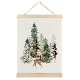 RYYCDOI Deer Winter Wall Decor, Forest Deer Christmas Wall Art Decor, Vintage Christmas Wall Art, Winter Farmhouse Christmas Wall Decor for Living Room Home, 12x16 Inch