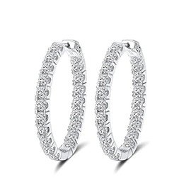 S925 Sterling Silver Single Row Round Solitaire Cubic Zirconia Rhodium Plated 'In and Out' Woman Man Hoop Huggie Earring Honest Mantra SE221