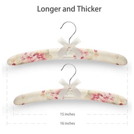 16 inches Satin Padded Hangers for Women Clothing - GLCON Padded Clothes Hangers for Sweaters - No Bump Fancy Floral Bridal Hangers for Adult Coat Suit Wedding Dress (Pack of 10)